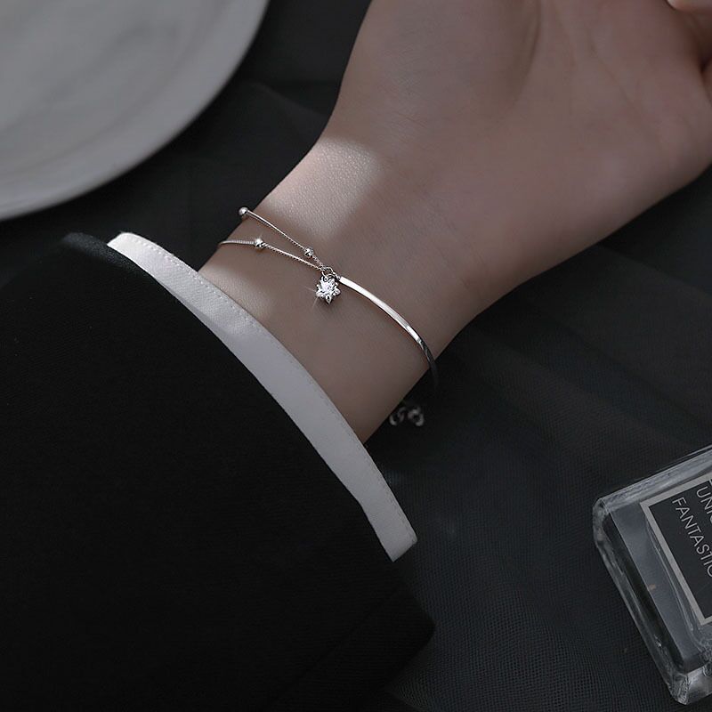 Damen-Armbänder aus Sterlingsilber mit doppeltem Kreis und Stern, koreanische Version