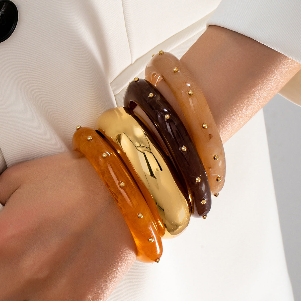 Women's Resin Cufflinks Metal Texture Stackable Everyday Bracelets