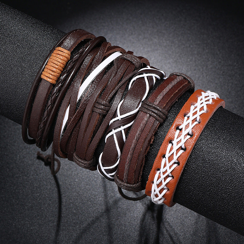 Men's Weave Vintage Ornament Simple Set Of Bracelets