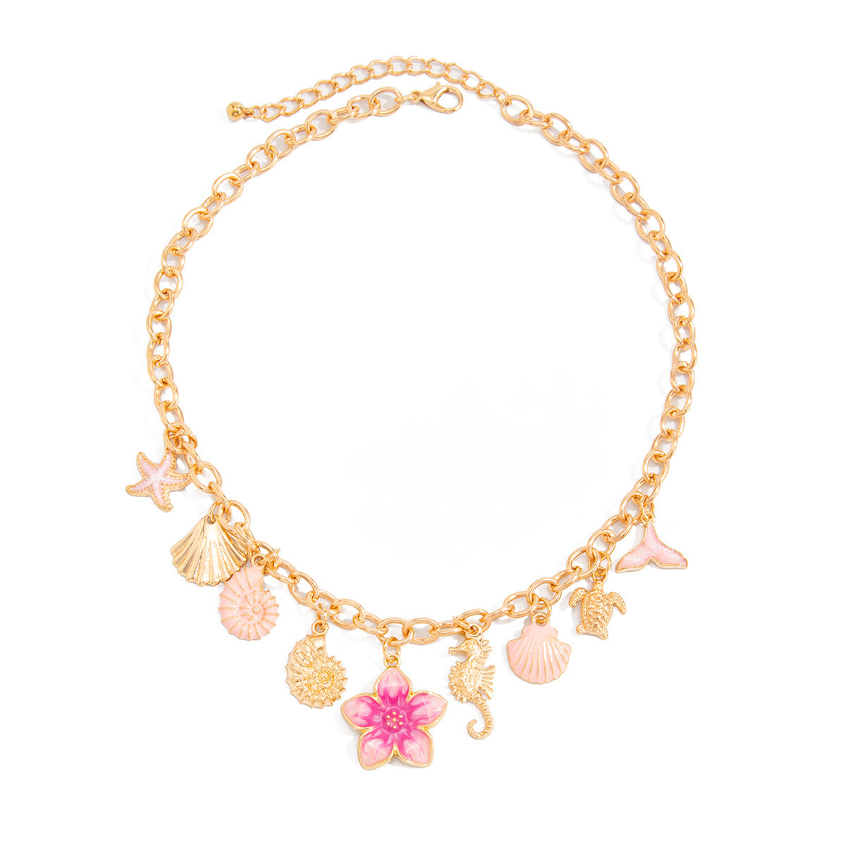 Women's Metal Drop Oil Clavicle Chain Sweet Cool Conch Shell Flower Necklace