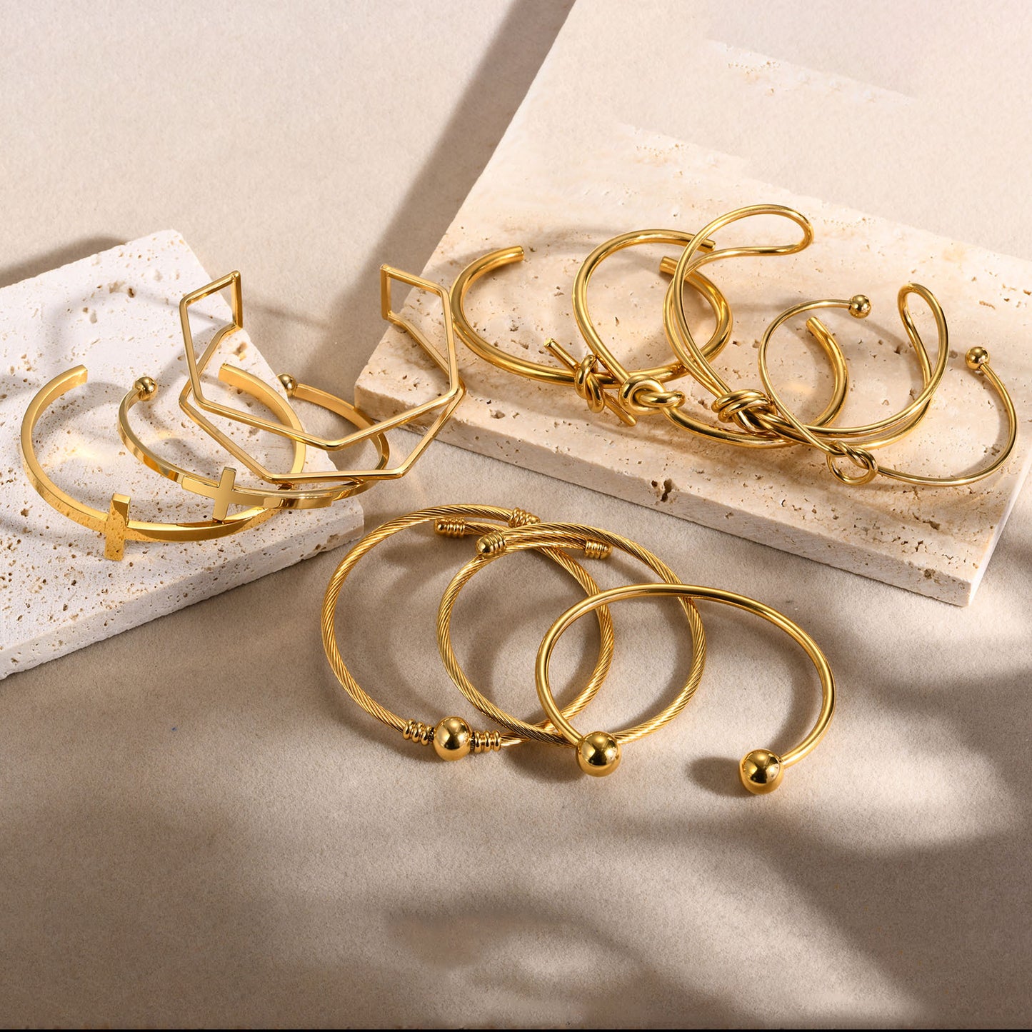 Women's Open-ended Fashion Simple Geometric Stainless Steel Gold Knotted Bracelets