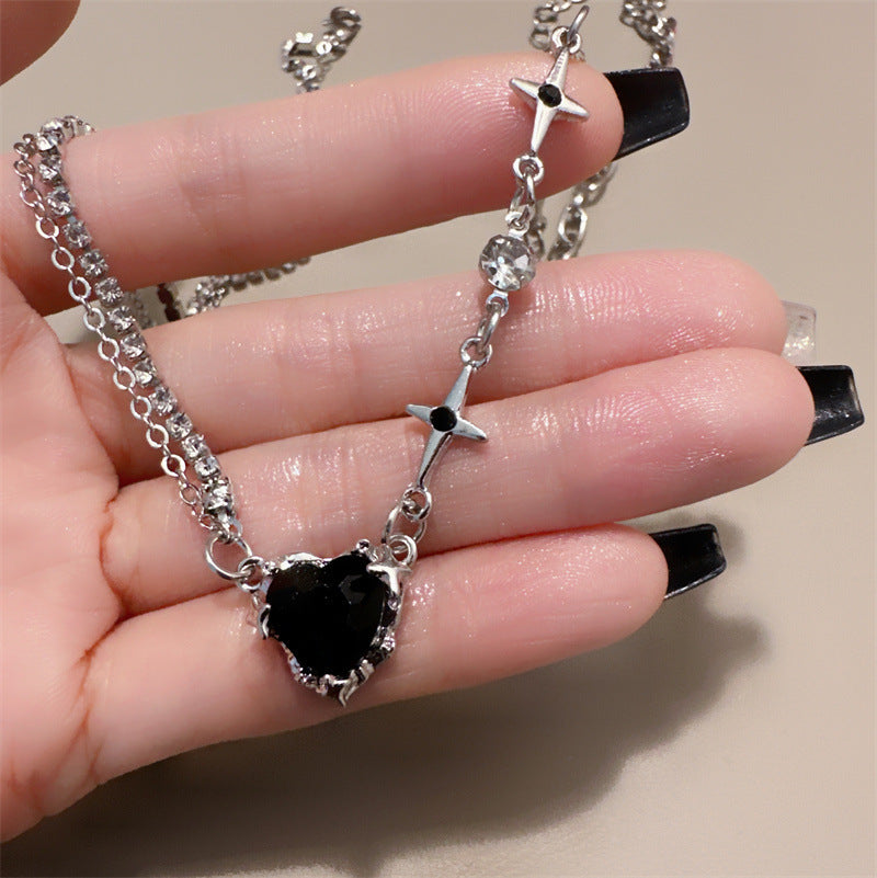 Women's Personalized Rhinestone Fashion Black Heart For Sweet Grace Cool Cold Necklace