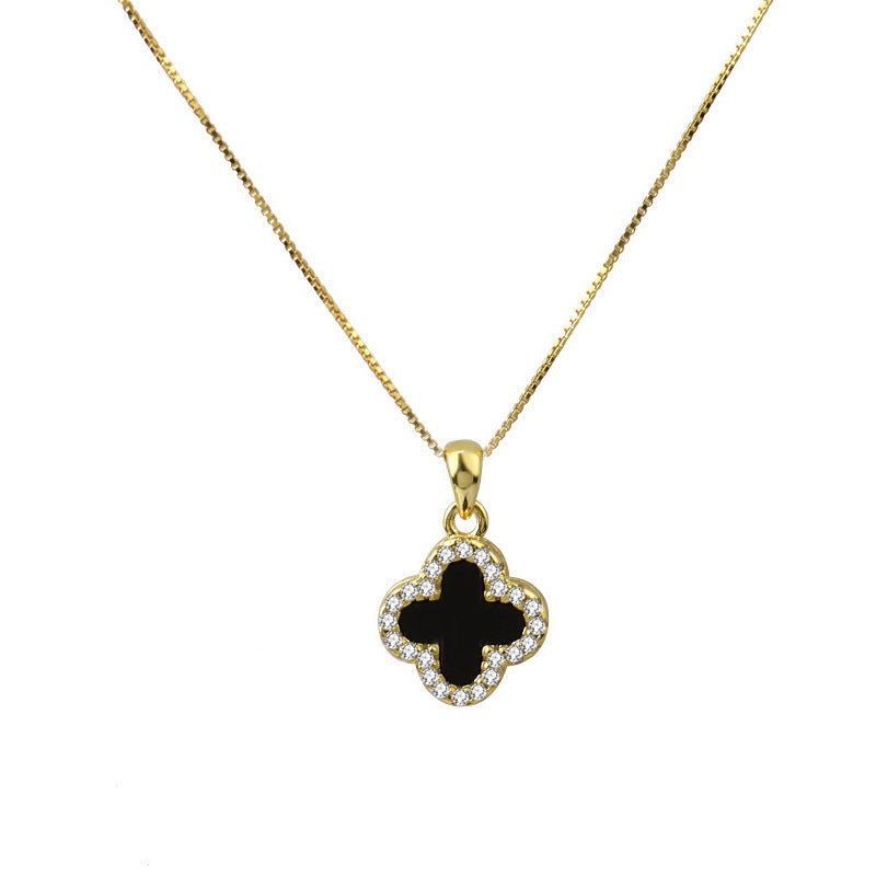 Women's Black White Double-sided Clover Fashionable Advanced Design Necklace