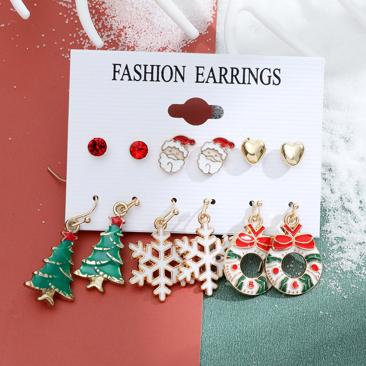 Women's Series Snowflake Bell Combination Suit Cartoon Earrings