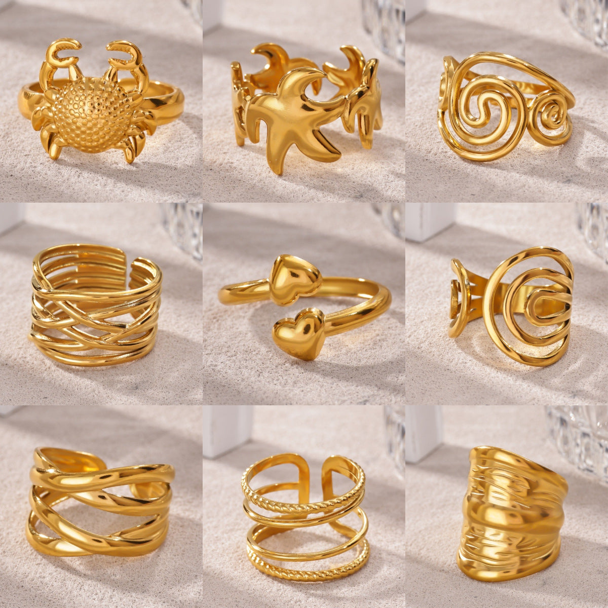 Women's Heart Geometric Stainless Steel Fashion Gold-plated Starfish Ring