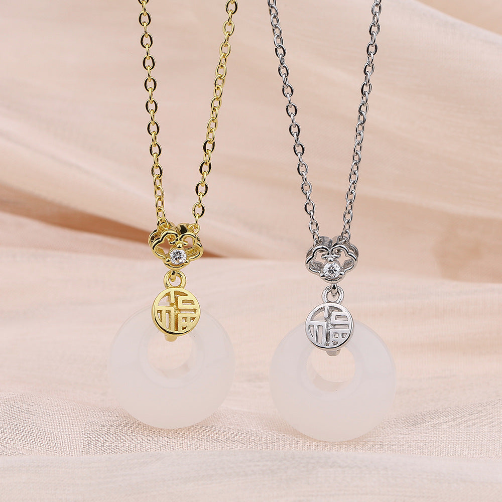 Women's Blessing Retro Chinese Style Pendant White Necklaces