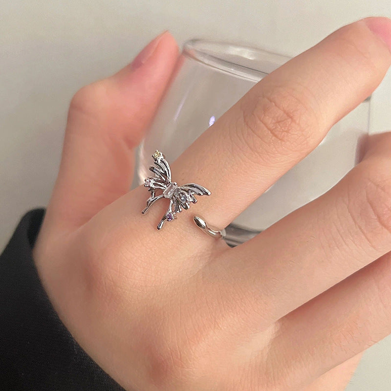 Three-dimensional Butterfly Female Simple Elegant Zircon Rings