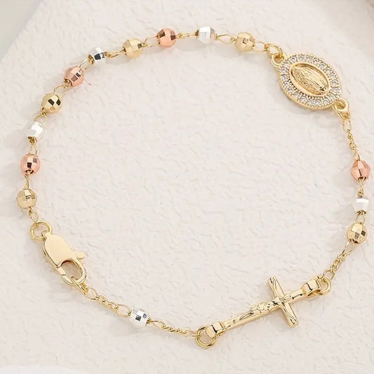 Cross Bead Diamond Copper Color Light Luxury Necklaces