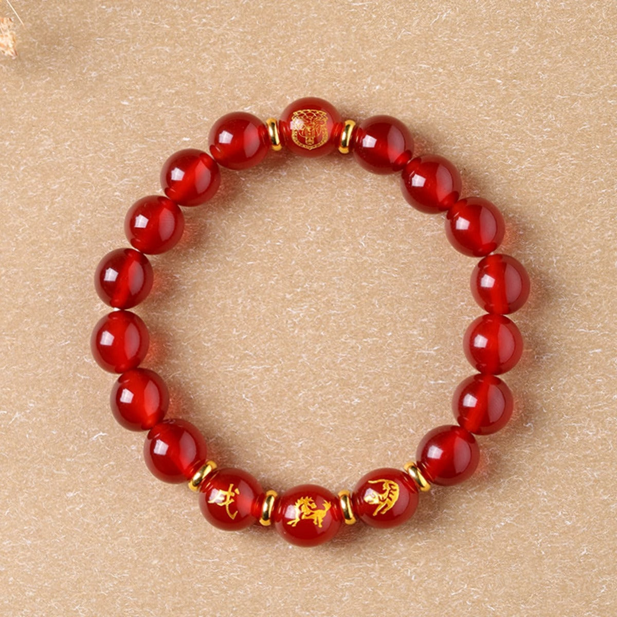 Bracelets 3-en-1 Bouddha Gardien du Zodiaque en Agate Rouge pour Homme