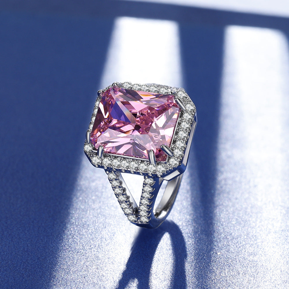 Exquisite Pink Diamond Rectangular Zircon Simulation Rings