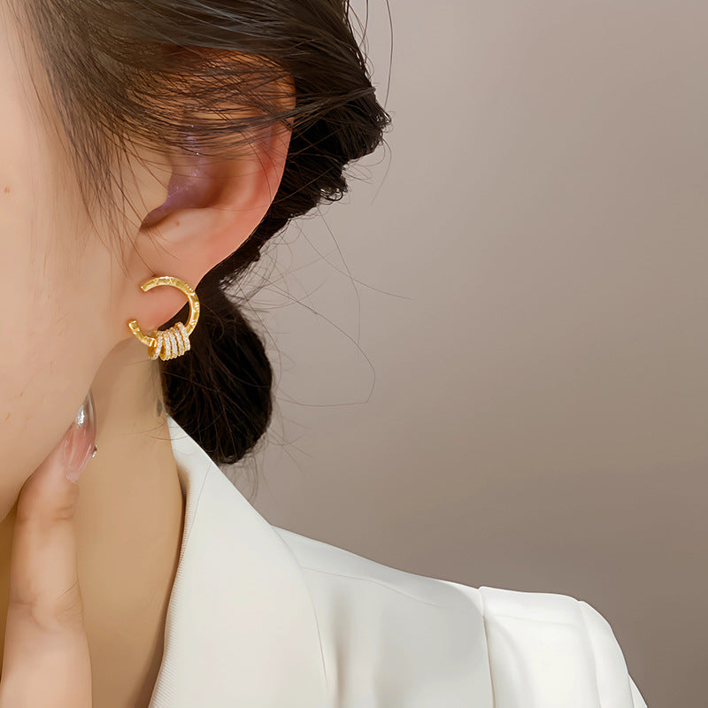 Eardrops Golden Zircon Circle Simple Female Earrings