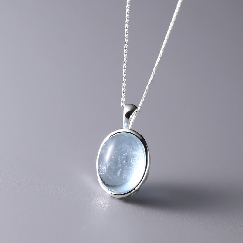 Women's Sterling Sier Design Natural Stone Oval Simple Clavicle Necklace