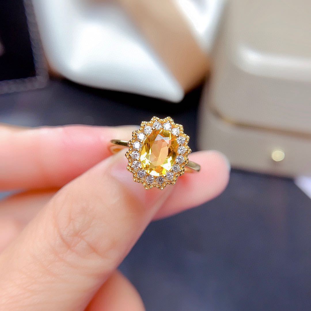 Colored Gems Citrine Suit Female Full Diamond Party Rings