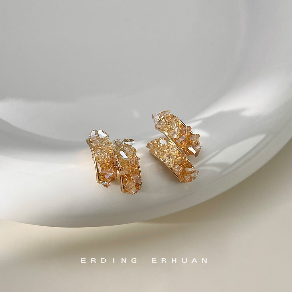 Women's Crystal Hand-made Design Sier-plated Needle Plated Stud Earrings