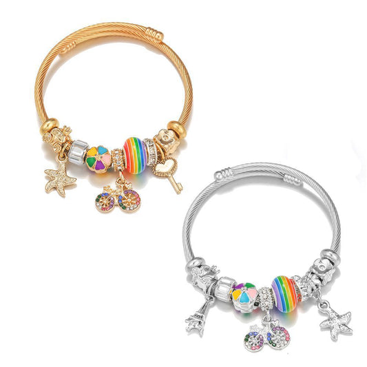 Stainless Steel Pan Style Color Bicycle Bracelets