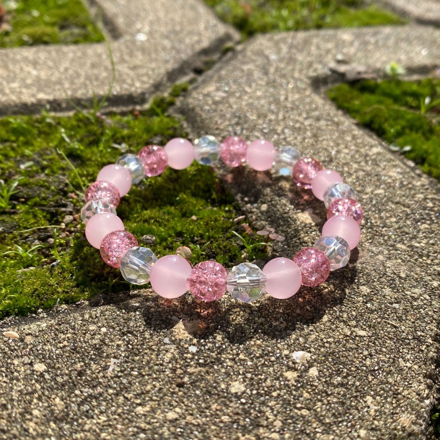 Xi Pink Crystal Cracked Cystal Good Luck White Attract Love Bracelets