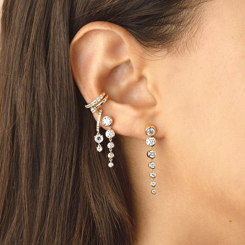 Sier Needle Tail Chain Rhinestone Creative Simple Zircon Stud Earrings