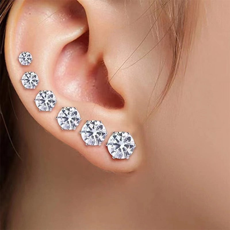 Stainless Steel Zircon Exquisite Elegant Wild Stud Earrings