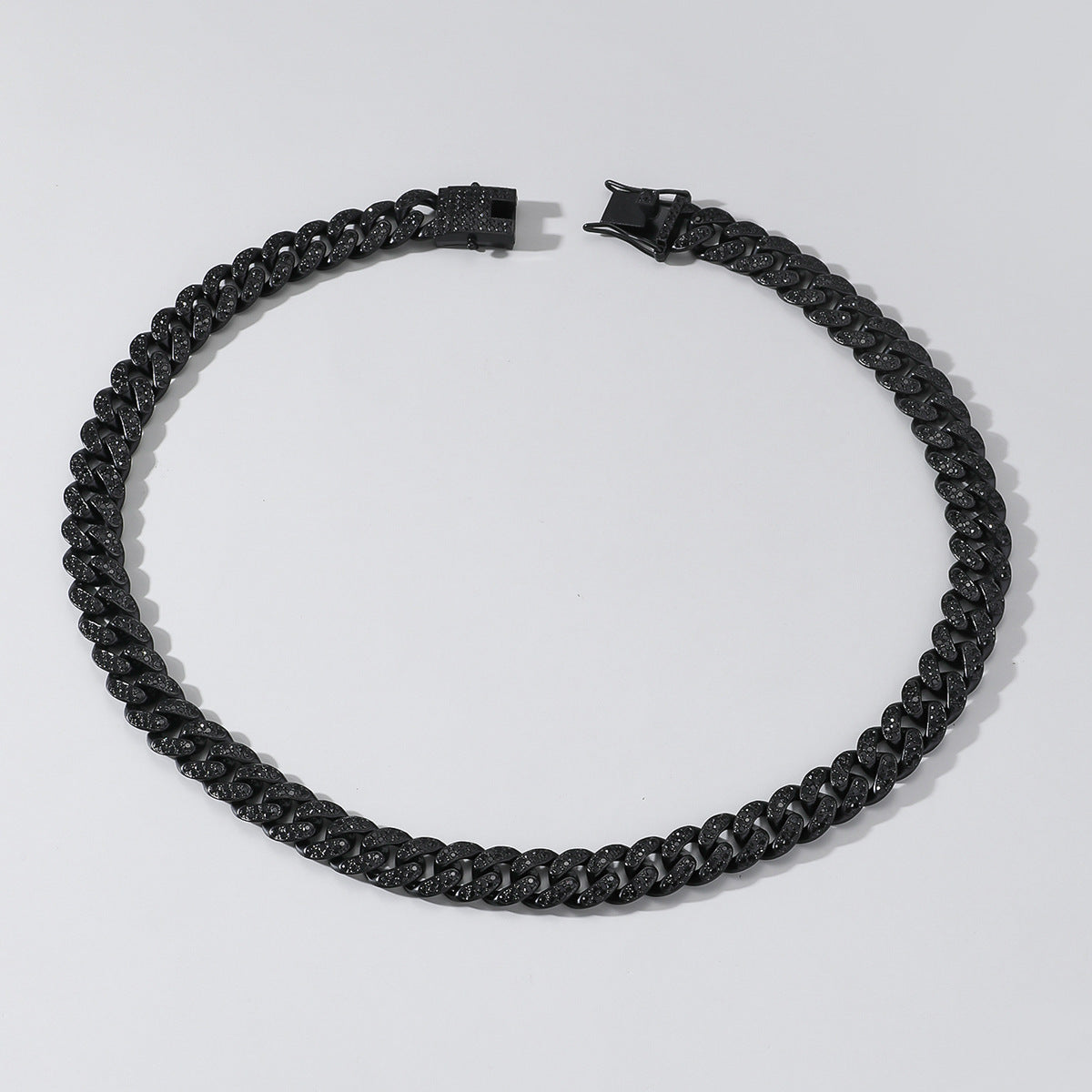 Men's Hop Style Black Full Diamond Cuban Link Chain Stitching Necklaces