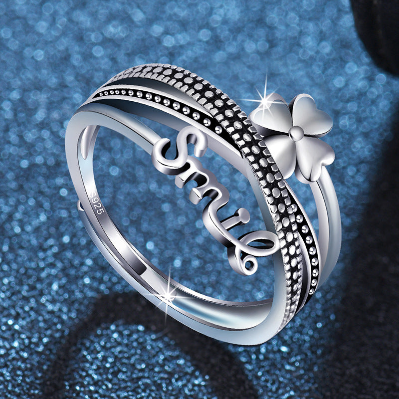 Fashion Four-leaf Clover Open Style Cross Rings