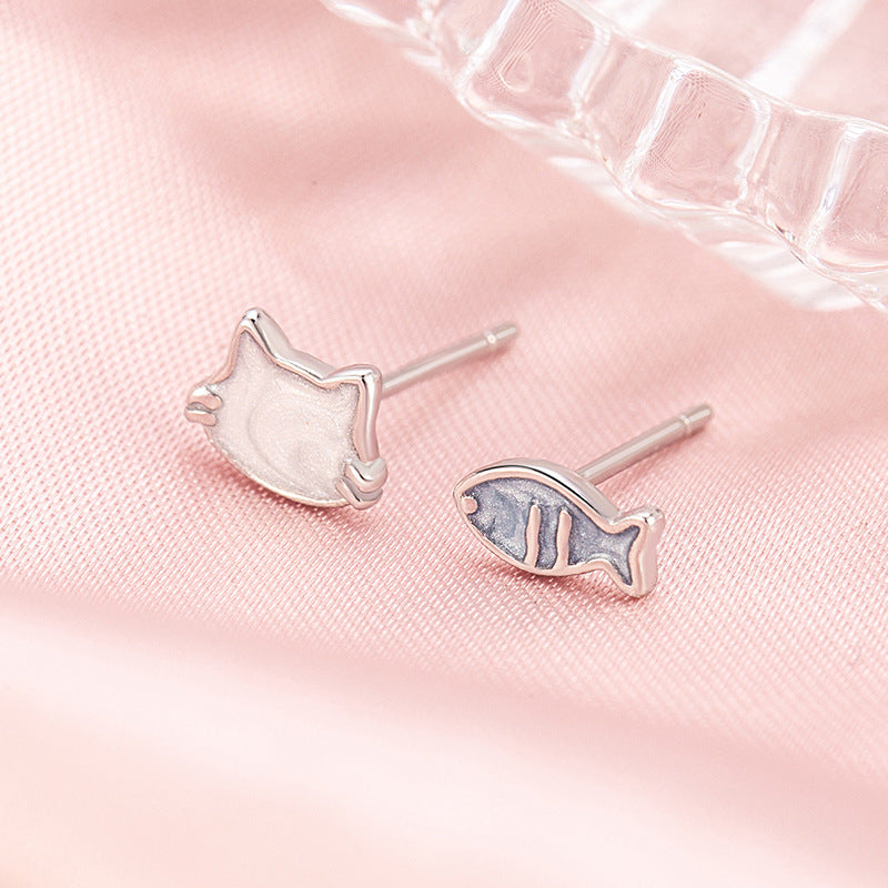 Dripping Cat Blue Fish Unique Exquisite Sweet Light Luxury Refreshing Stud Earrings