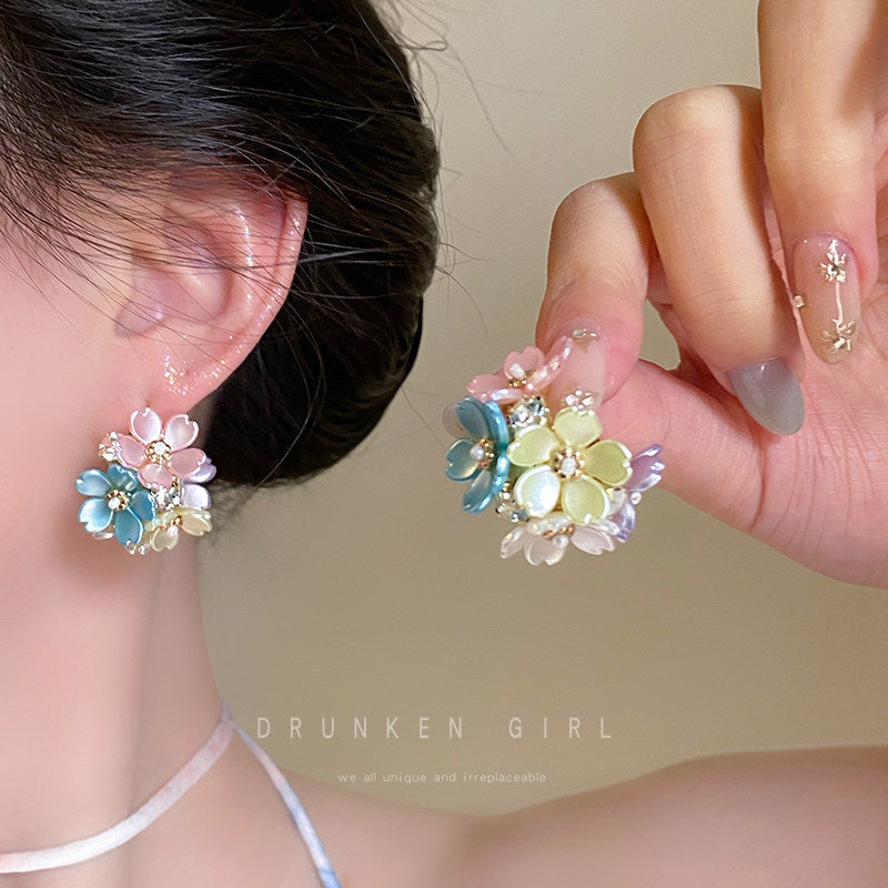 Fresh Flower Elegant Long Tassel Beaded Niche Earrings