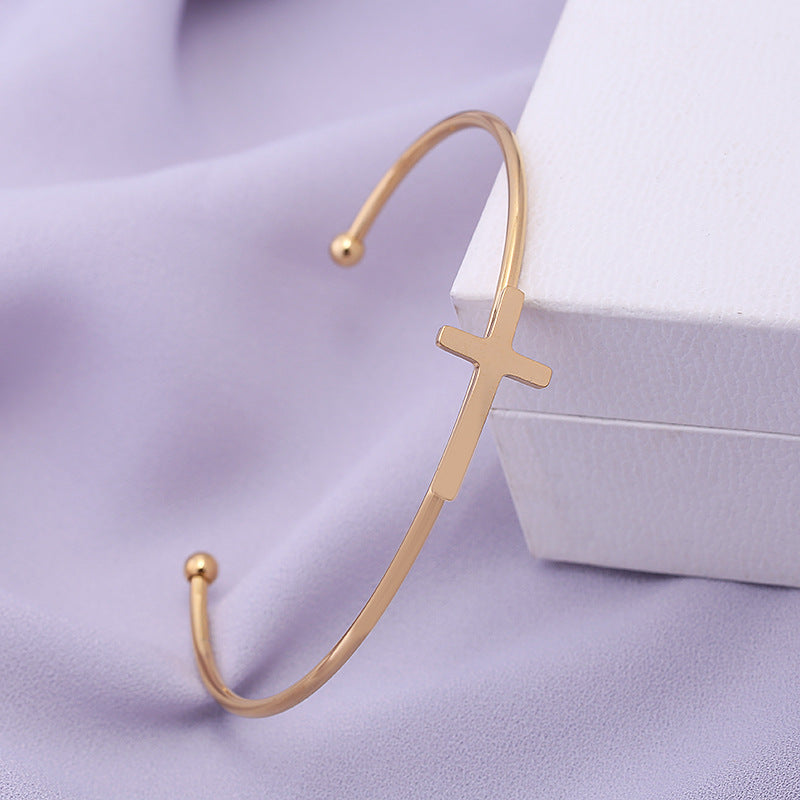 Unique Punk Style Cross Shaped Open Stainless Steel Bracelets