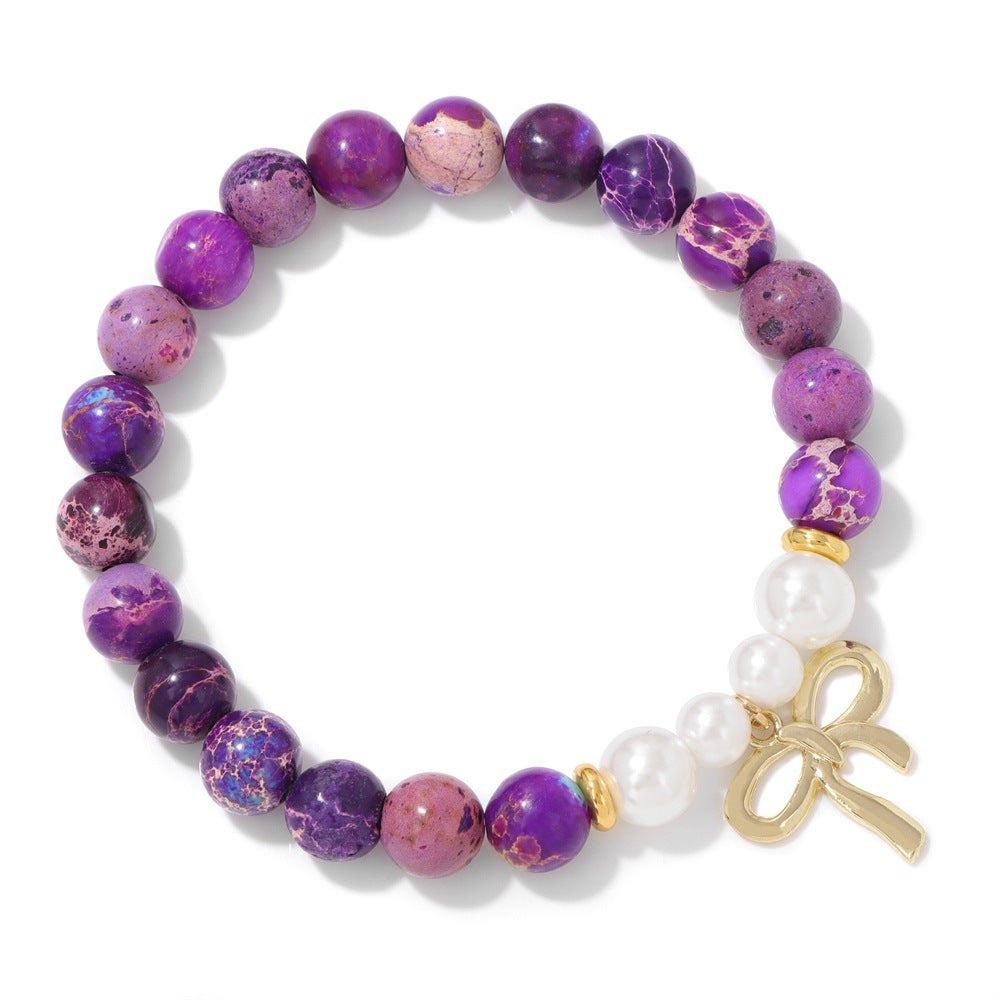 Bow Female Natural Stone Pink Agate Beads For Bracelet