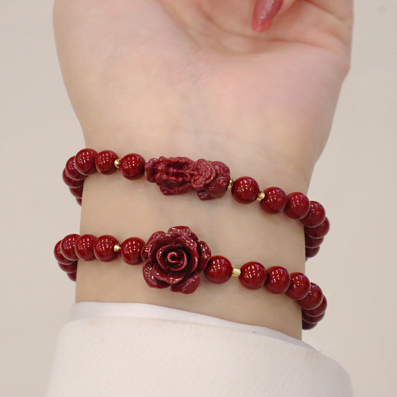 Bracelets cadeaux en minerai de cinabre pour femmes, bijoux roses