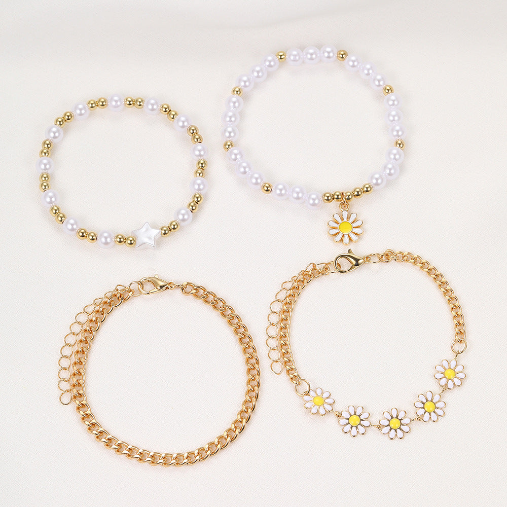 Women's Golden Beads Pearl Suit Set Creative Bracelets