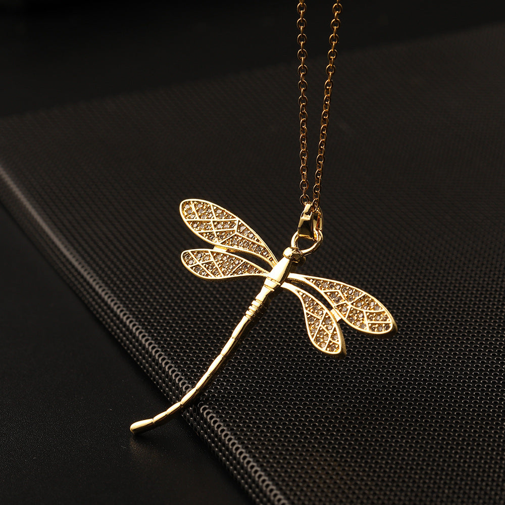 Niche Copper Zircon Color Animal Dragonfly Pendant Exaggerated Necklaces