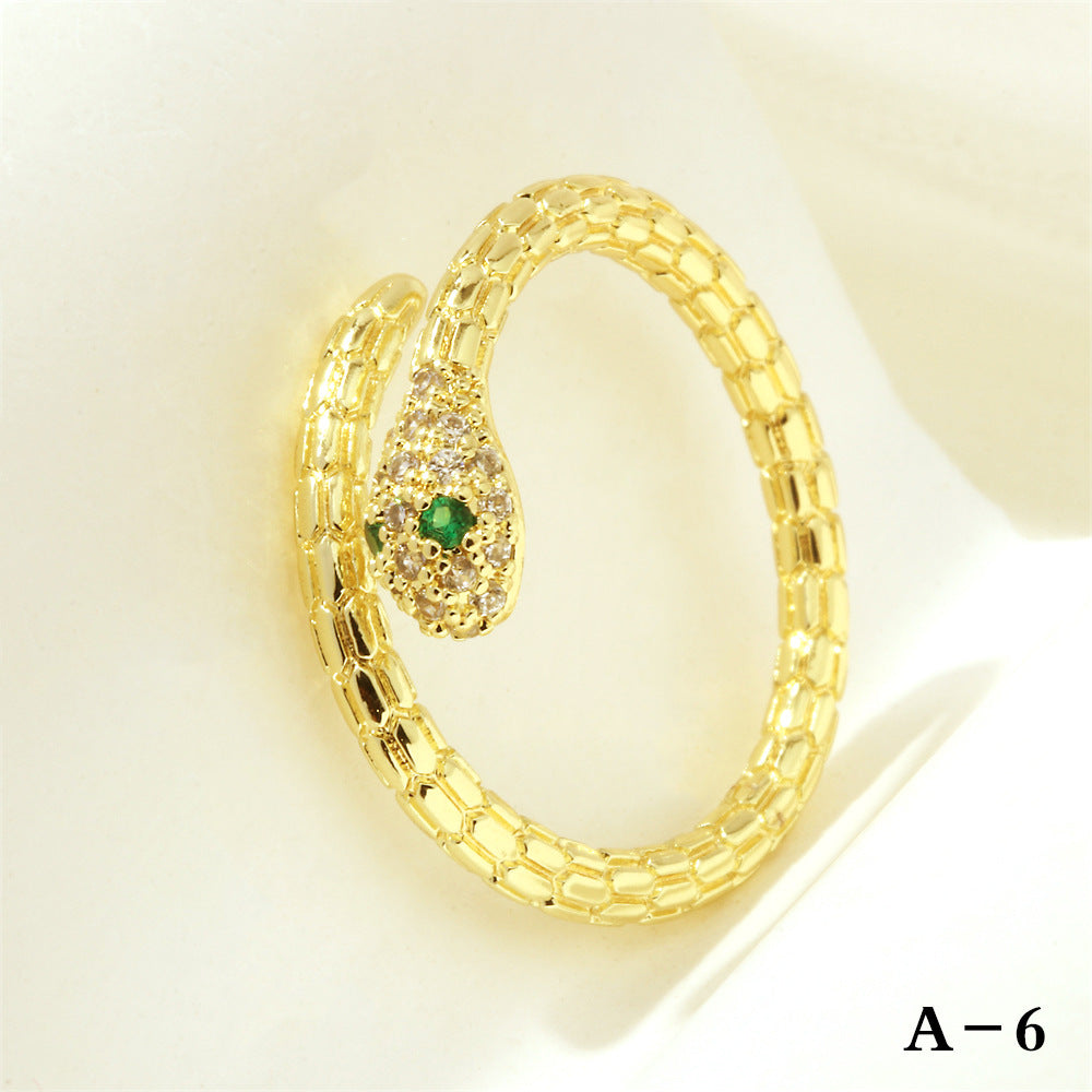 Gold Spirit Snake Green Eye Female Rings