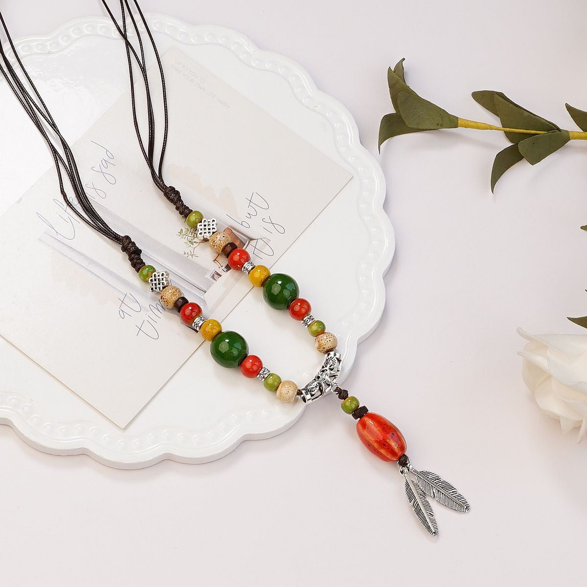 Peace Fu National Fashion Vintage Ceramic Female Longevity Necklaces