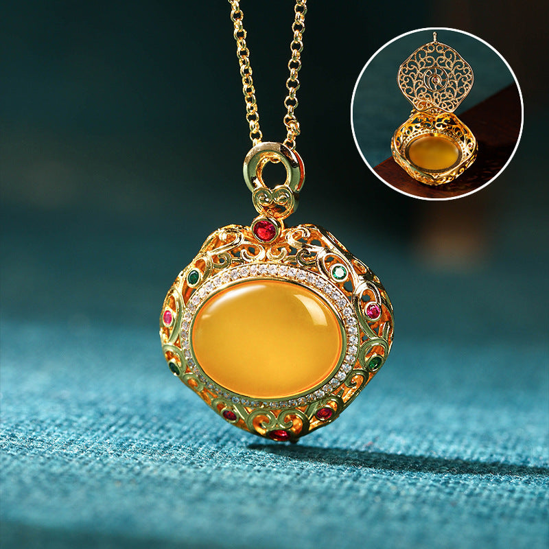 Natural Agate Egg Noodles Perfume Bag Gold Plated Necklaces