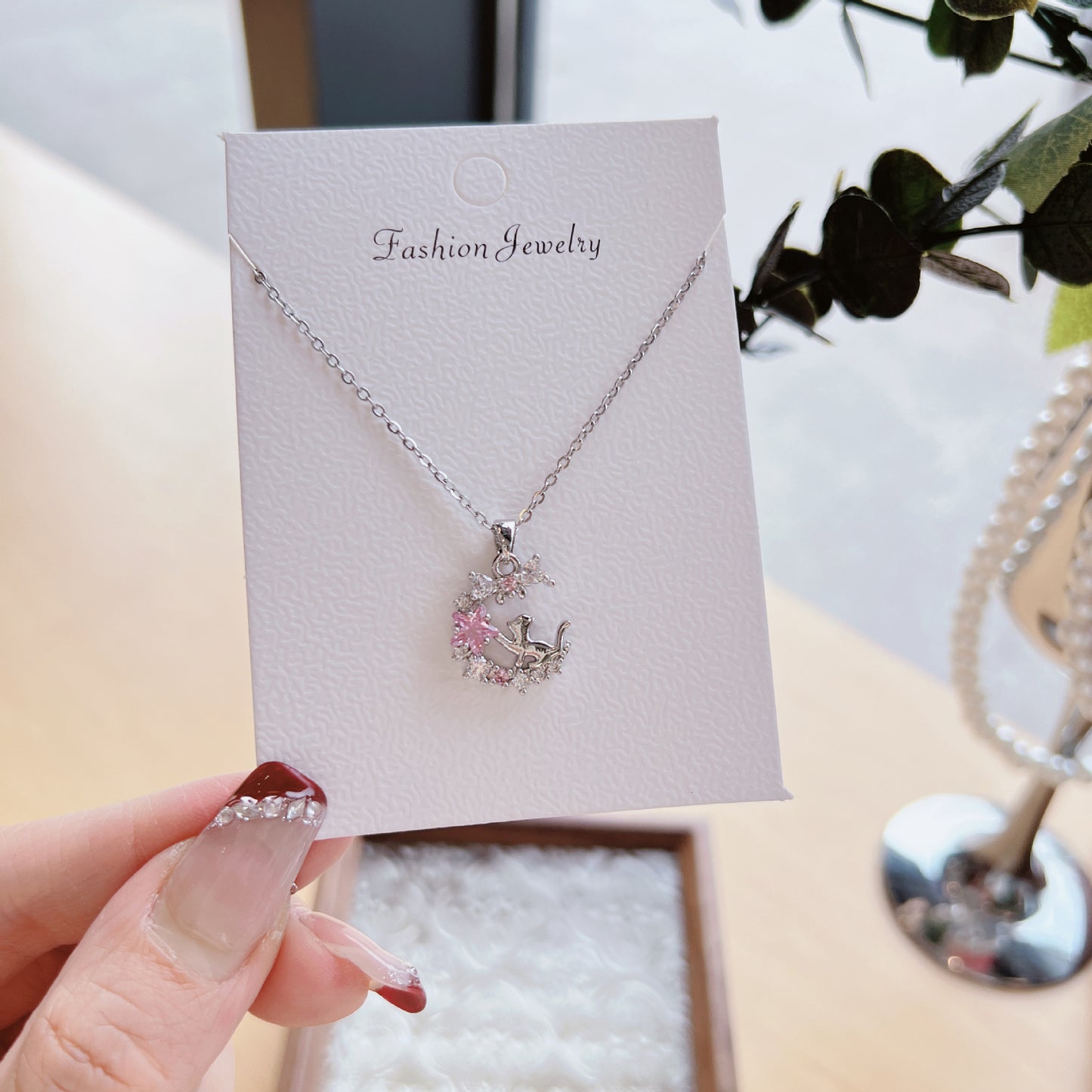 Luxury Sweet Super Pink Flowers Water Drop Female Fully Jeweled Necklace