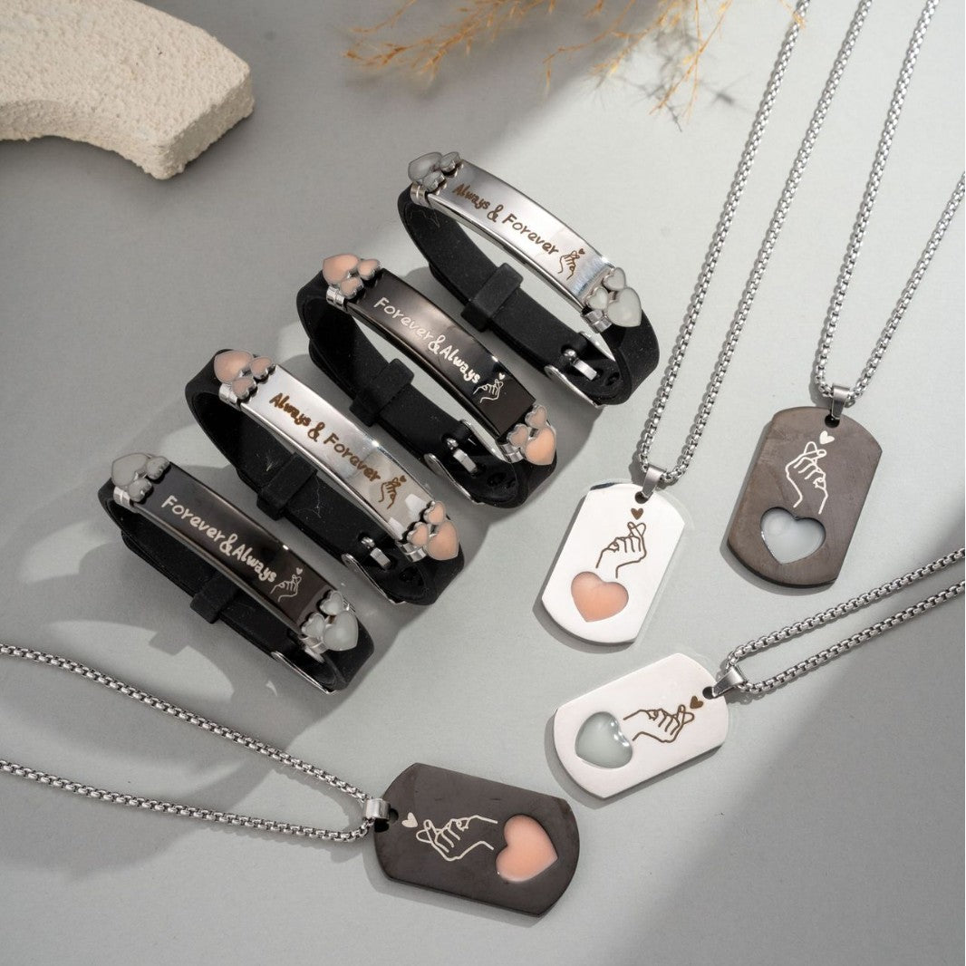 Steel English Letters Than Heart Couple Bracelets