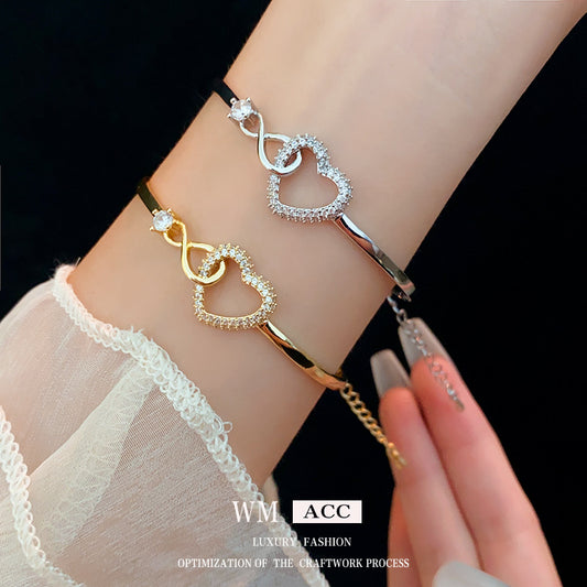 Women's Heart-shaped Zircon Hollow Simple Fashion Temperament Bracelets