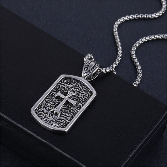 Square Pendant Retro Fashion Cross Lanyard Long Necklaces