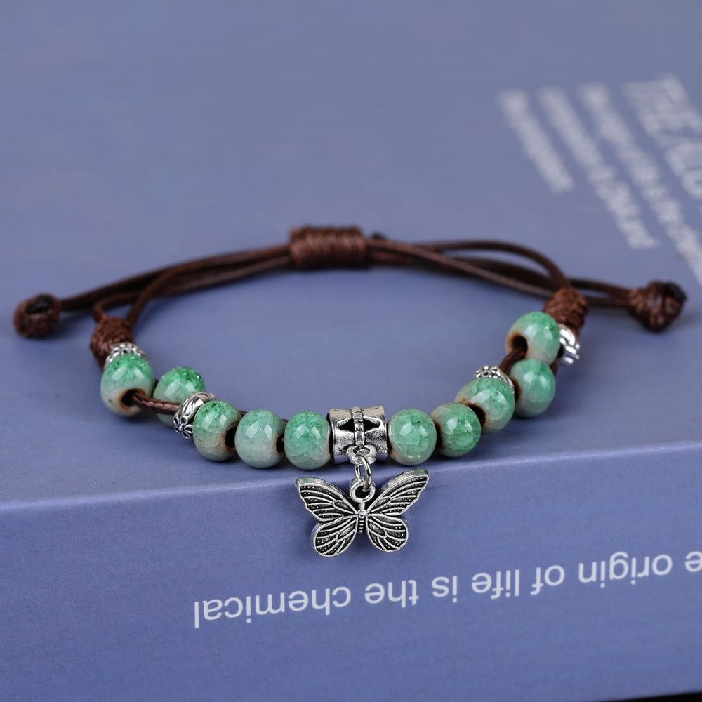 Chinese Retro Butterfly Niche Ceramic Decorative Woven Hand Bracelet