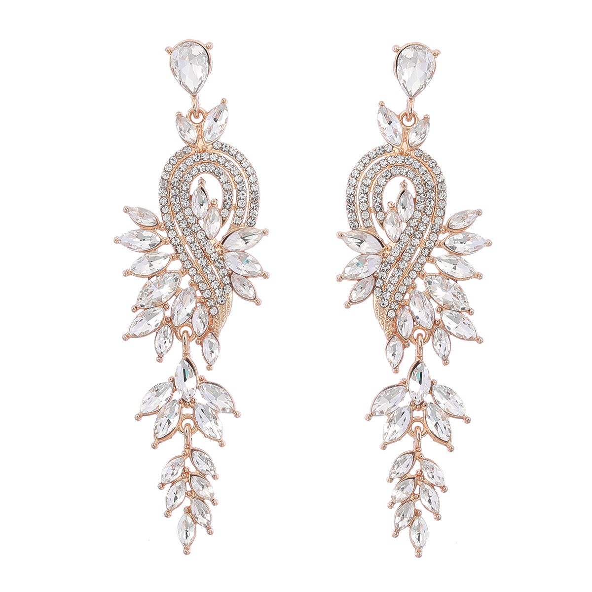 Design Alloy Diamond Rhinestone Geometric Leaves Earrings