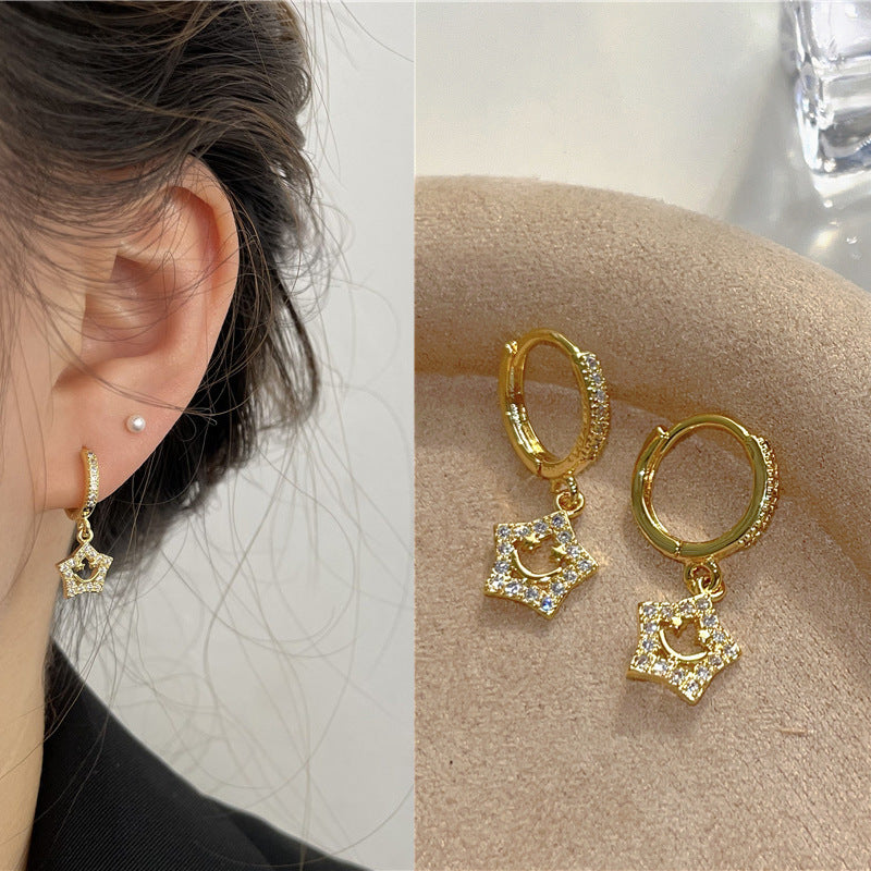 Rhinestone Ear Clip Eardrops Exquisite Sweet Hoop Earrings