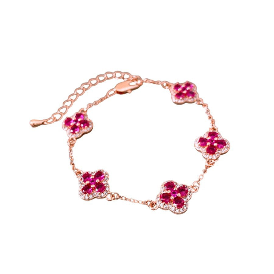 Women's Four-leaf Flower Full Diamond Minority Exquisite Design Bracelet