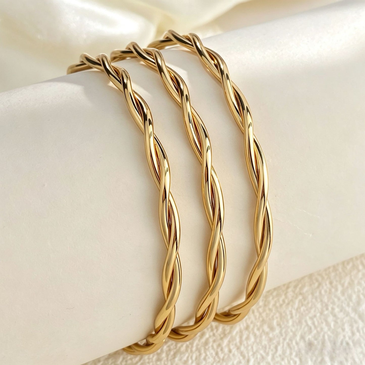 Stackable Stainless Steel Square Thread Twist Bracelet