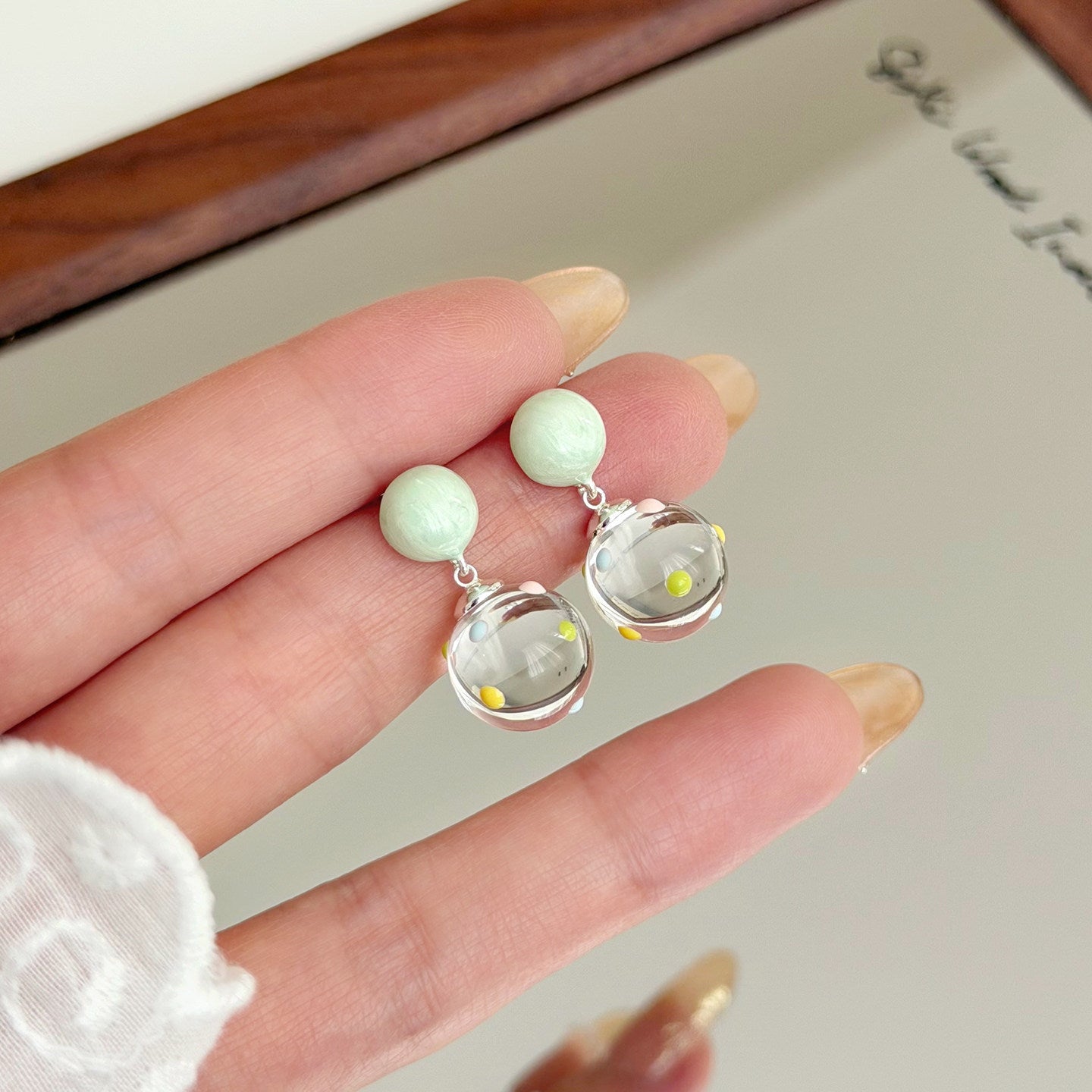 Summer Colorful Polka Dot Micro Glass Bead Mint Green Rings
