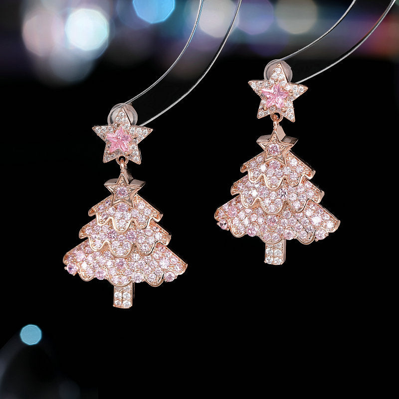 Colorful Zircon Inlaid High Sense Christmas Earrings