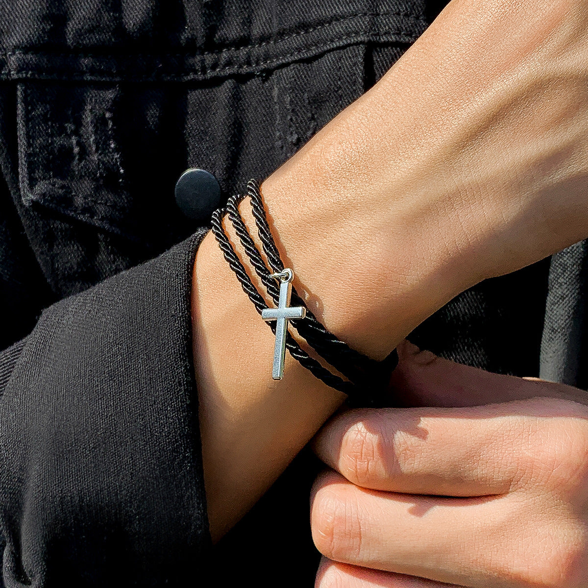 Bracelets de style ethnique noirs pour hommes, croix de mode, personnalité