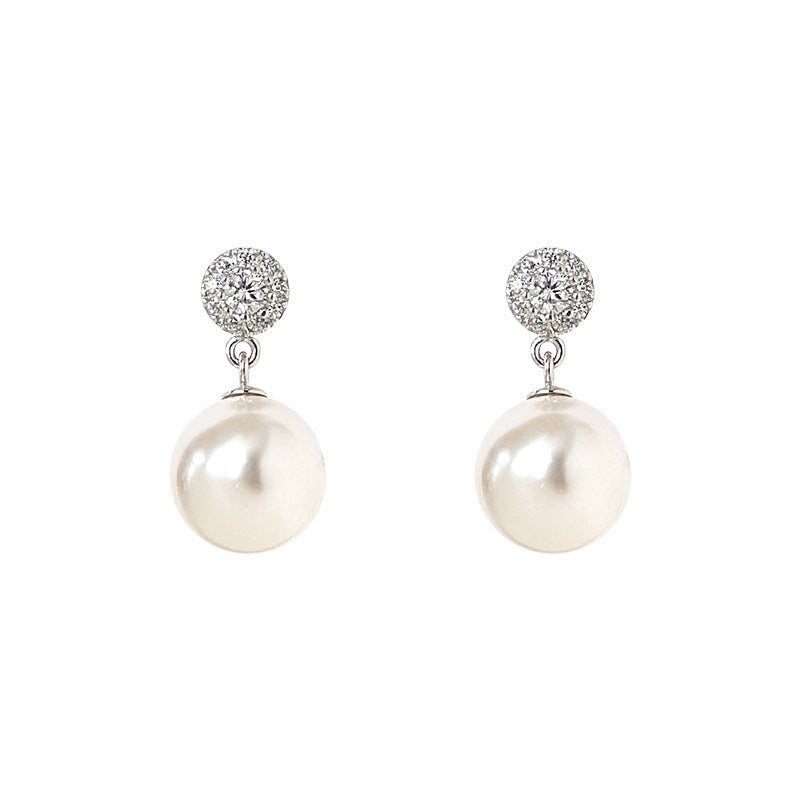 Women's Sier Diamond Pearl For Light Luxury Earrings