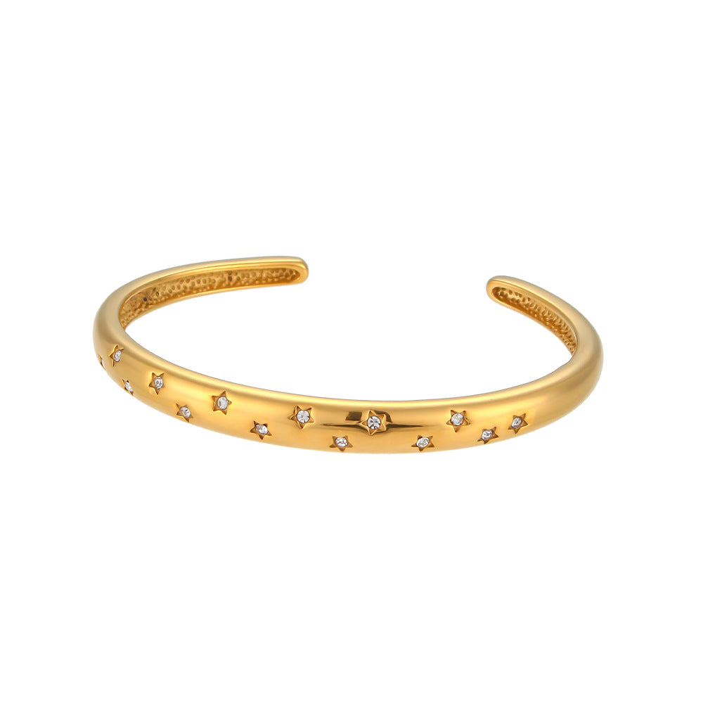 Women's Mang Star Round Zircon Opening Stainless Steel Bracelets