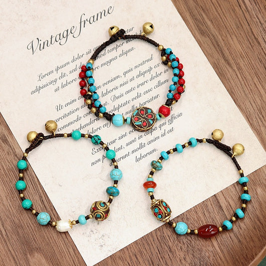 Retro Nepal Ancient Style Copper Bead Female Bracelets