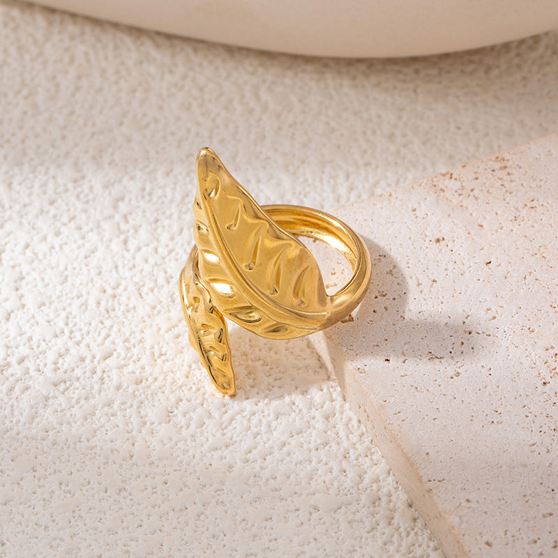 Fashionable Elegant Stainless Steel Leaf Female Style Hip Ring